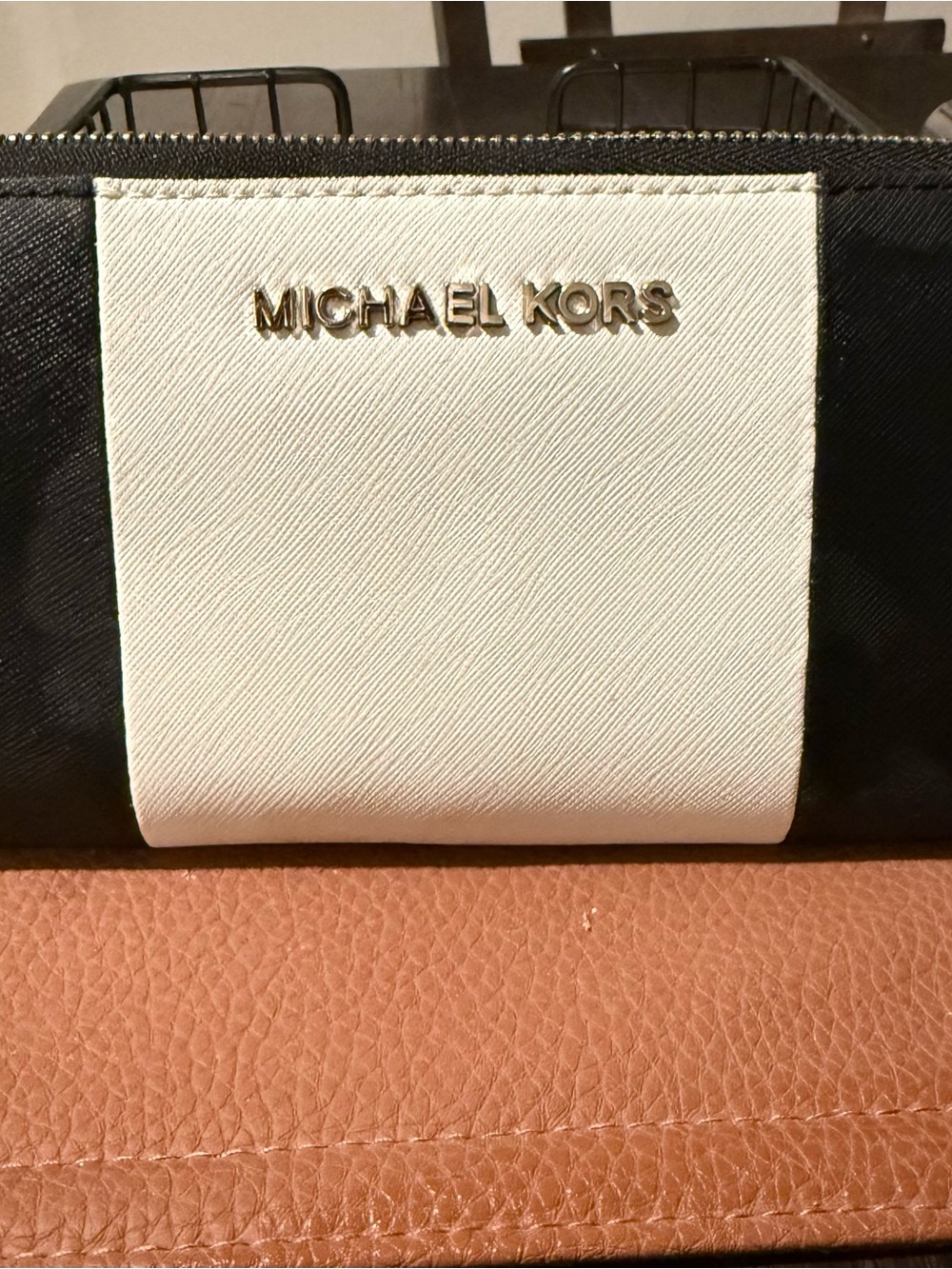Michael Kors Black and White Two-Tone Wristlet Pouch